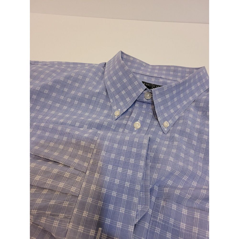 Jerry Ryan Button Down Shirt Mens Blue White Check Custom Made Monogrammed L/XL